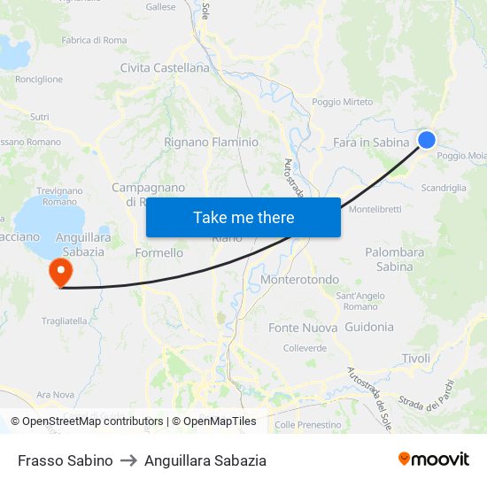 Frasso Sabino to Anguillara Sabazia map