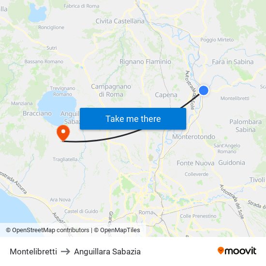 Montelibretti to Anguillara Sabazia map