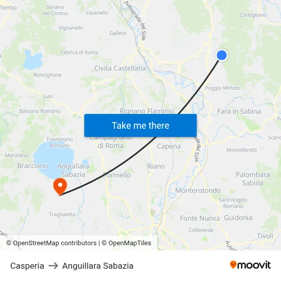 Casperia to Anguillara Sabazia map