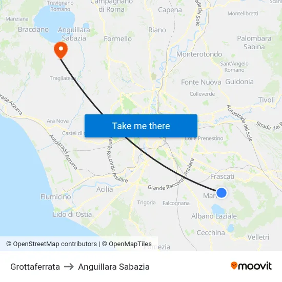 Grottaferrata to Anguillara Sabazia map