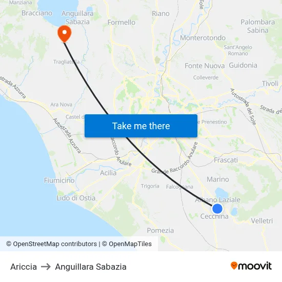 Ariccia to Anguillara Sabazia map