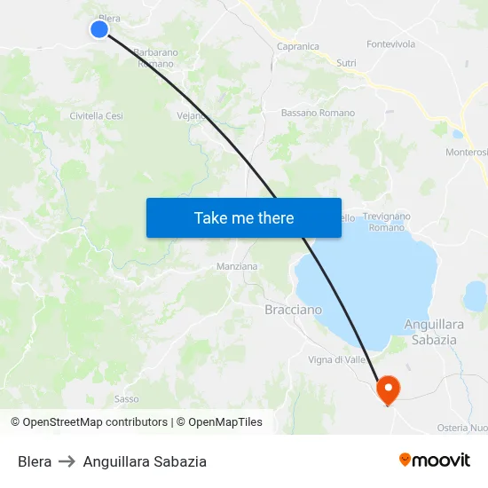 Blera to Anguillara Sabazia map