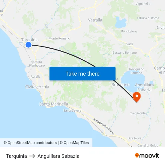 Tarquinia to Anguillara Sabazia map