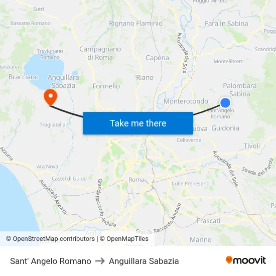 Sant' Angelo Romano to Anguillara Sabazia map