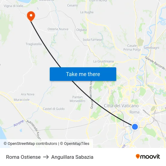 Roma Ostiense to Anguillara Sabazia map
