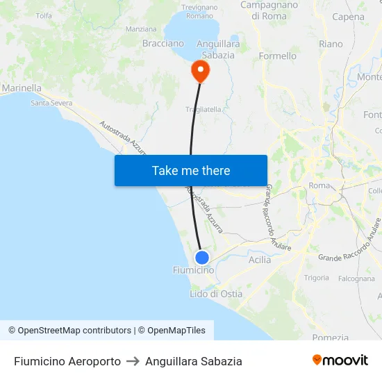 Fiumicino Aeroporto to Anguillara Sabazia map