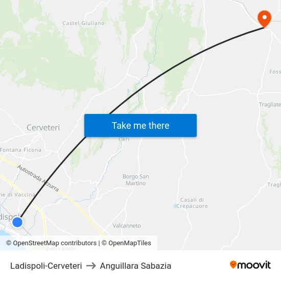 Ladispoli-Cerveteri to Anguillara Sabazia map