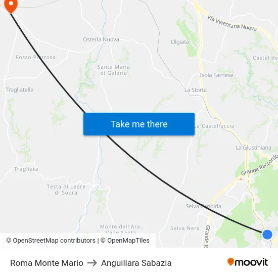 Roma Monte Mario to Anguillara Sabazia map