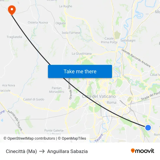 Cinecittà (Ma) to Anguillara Sabazia map