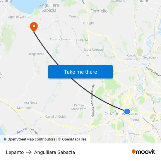 Lepanto to Anguillara Sabazia map