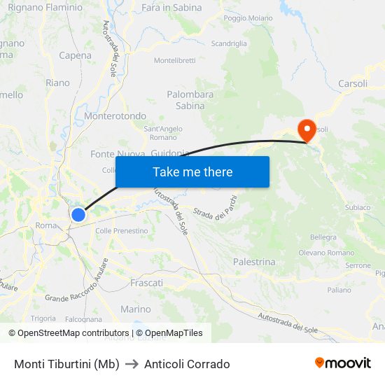 Monti Tiburtini (Mb) to Anticoli Corrado map