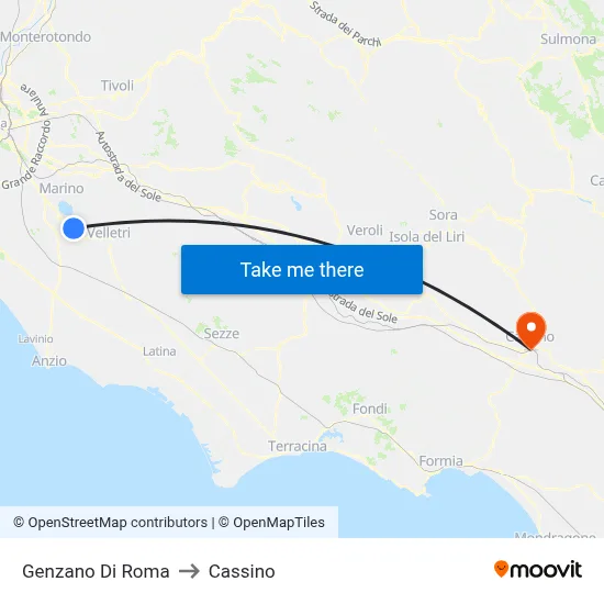 Genzano di Roma to Cassino map