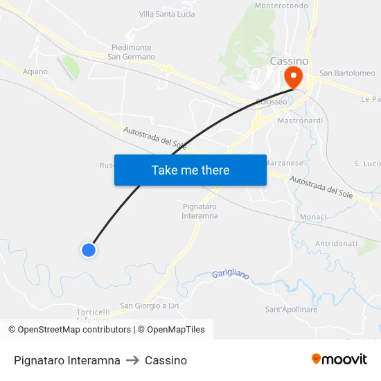 Pignataro Interamna to Cassino map