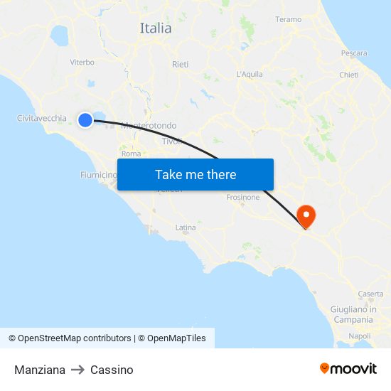 Manziana to Cassino map