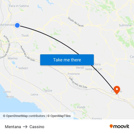 Mentana to Cassino map