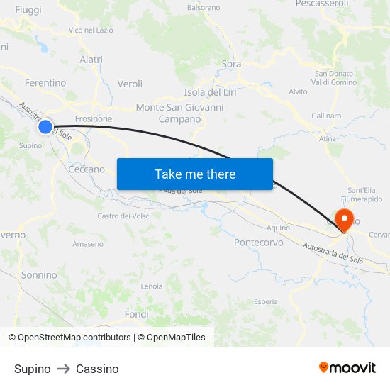 Supino to Cassino map