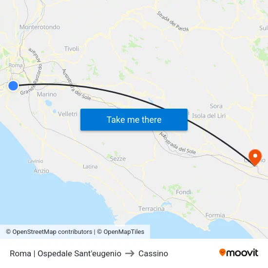 Roma | Ospedale Sant'Eugenio to Cassino map
