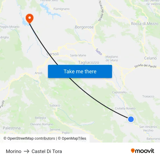 Morino to Castel Di Tora map
