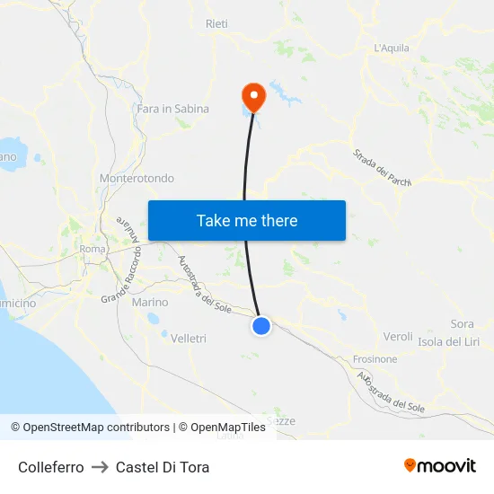 Colleferro to Castel Di Tora map