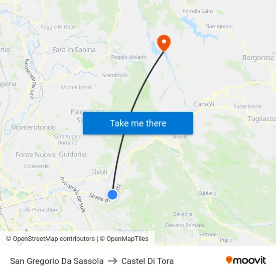 San Gregorio Da Sassola to Castel Di Tora map