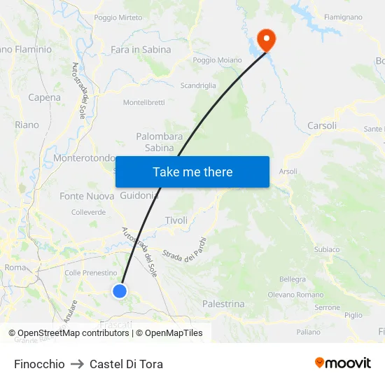 Finocchio to Castel Di Tora map