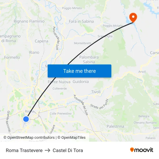 Roma Trastevere to Castel Di Tora map