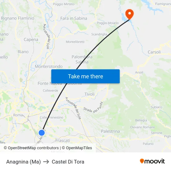 Anagnina (Ma) to Castel Di Tora map