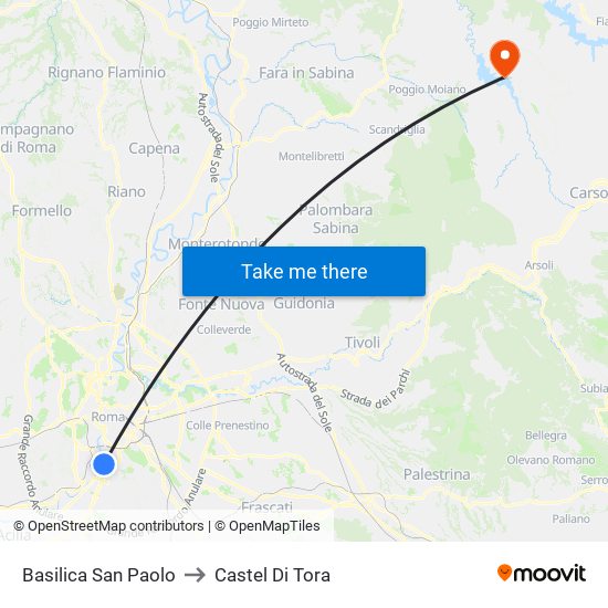 Basilica San Paolo to Castel Di Tora map