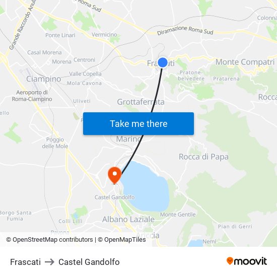 Frascati to Castel Gandolfo map