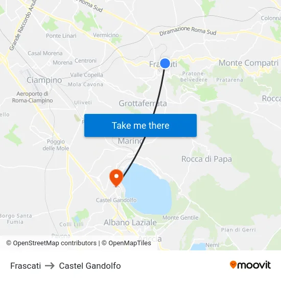 Frascati to Castel Gandolfo map