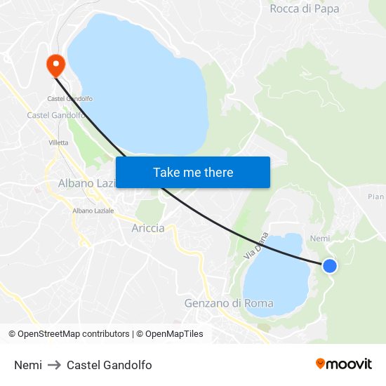 Nemi to Castel Gandolfo map