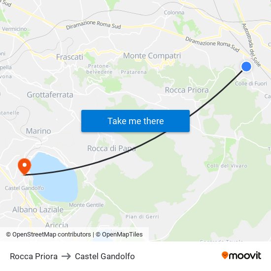 Rocca Priora to Castel Gandolfo map