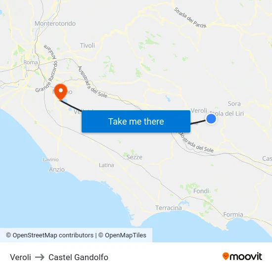 Veroli to Castel Gandolfo map