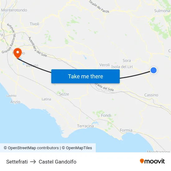 Settefrati to Castel Gandolfo map