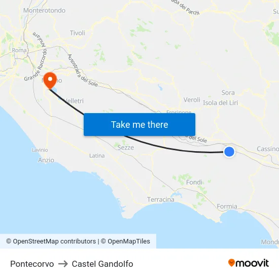 Pontecorvo to Castel Gandolfo map