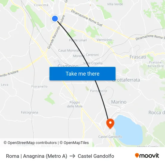 Roma | Anagnina (Metro A) to Castel Gandolfo map