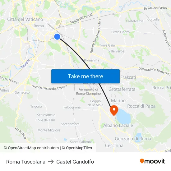 Roma Tuscolana to Castel Gandolfo map