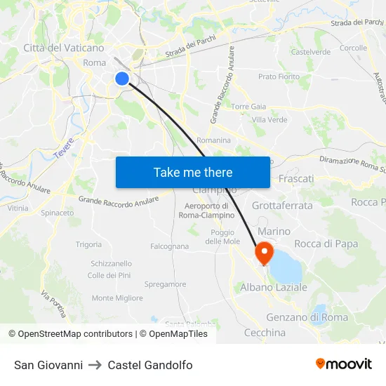 San Giovanni to Castel Gandolfo map
