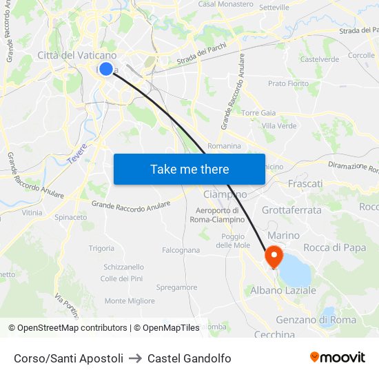 Corso/Santi Apostoli to Castel Gandolfo map