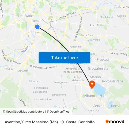 Aventine/Circus Maximus (Metro) to Castel Gandolfo map