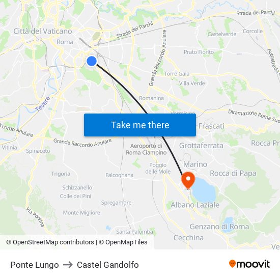 Ponte Lungo to Castel Gandolfo map