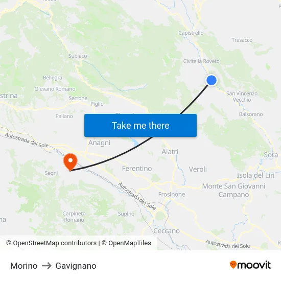 Morino to Gavignano map