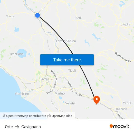 Orte to Gavignano map