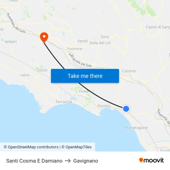 Santi Cosma E Damiano to Gavignano map