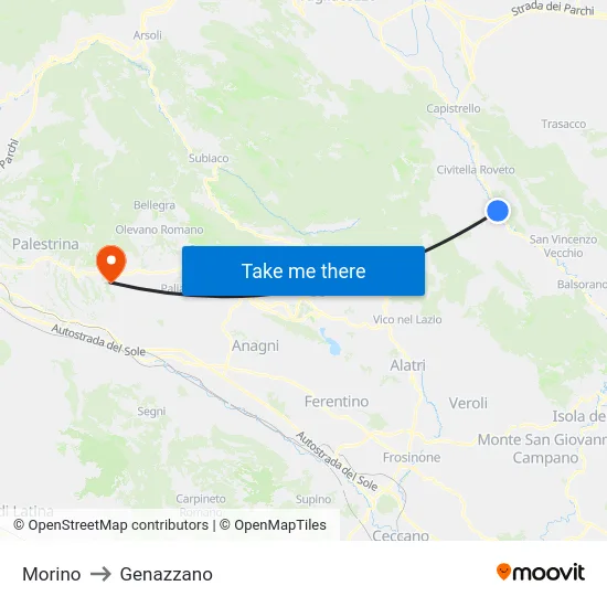 Morino to Genazzano map