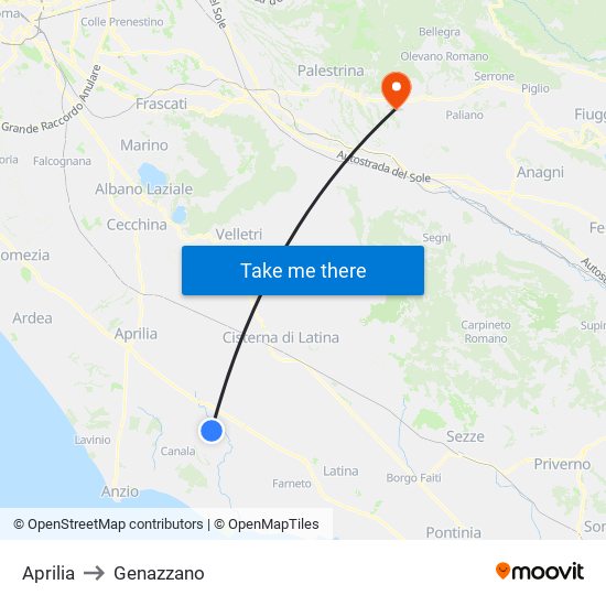 Aprilia to Genazzano map