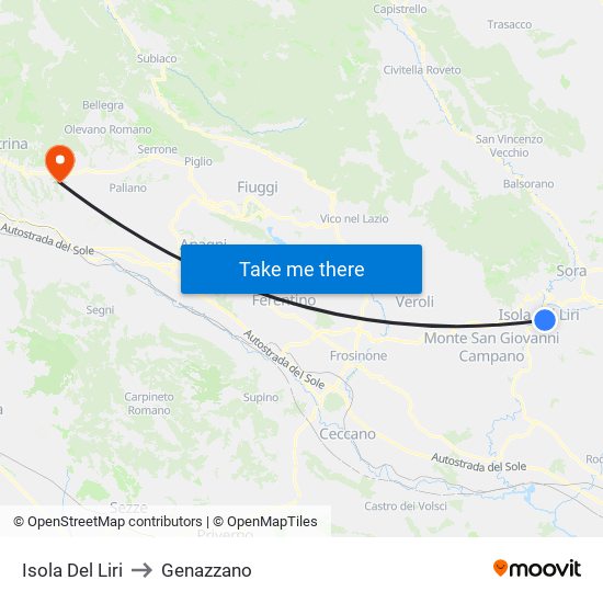 Isola Del Liri to Genazzano map