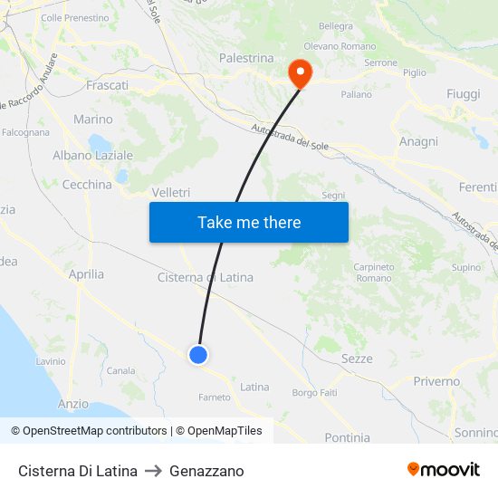 Cisterna Di Latina to Genazzano map
