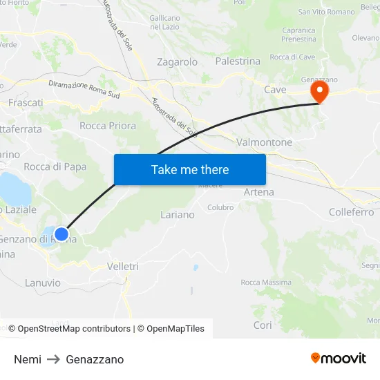 Nemi to Genazzano map