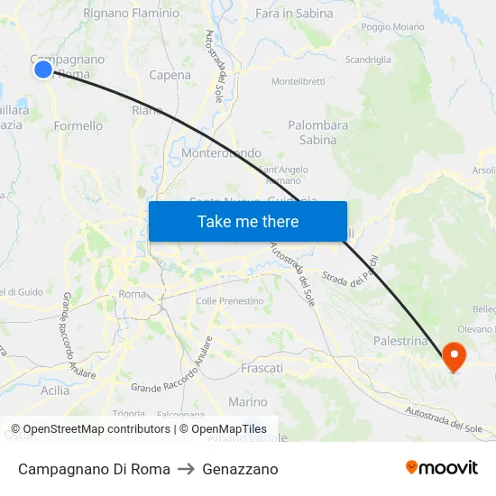 Campagnano Di Roma to Genazzano map
